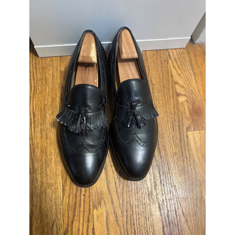 Johnston & Murphy Black Leather Tassel Wingtip Loafer Shoes Mens Size 12
